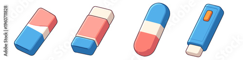 Collection of four colorful cartoon erasers on a white background