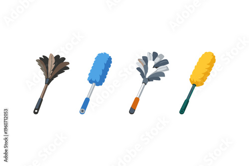 Collection of four colorful dusters for effective household cleaning tasks