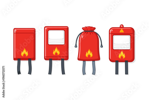 Collection of cartoon fire extinguishers and safety equipment
