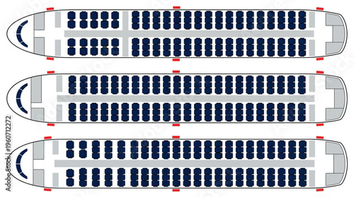 Detailed overhead diagram showcasing multiple passenger aircraft cabin seating configurations and interior layouts for modern air travel planning