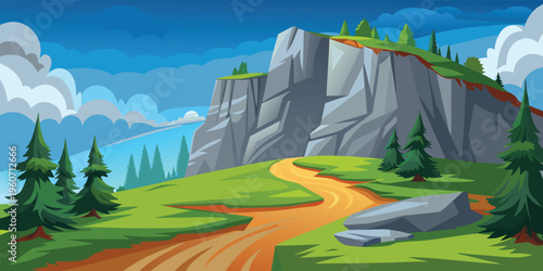 A vibrant digital illustration of a sunset over a mountain range reflected in a calm dark lake