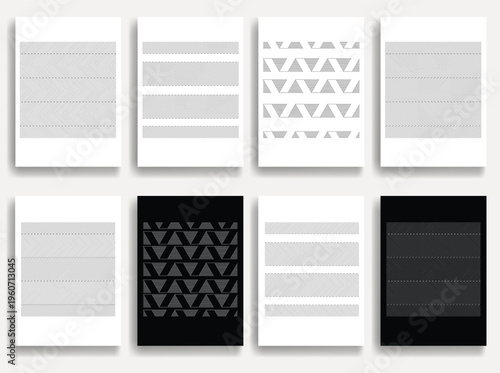 Geometric vector posters set with lines- modern geometric circles, semicircles , triangles pattern created with thick and bold dynamic lines for design. Shapes for posters and branding.
