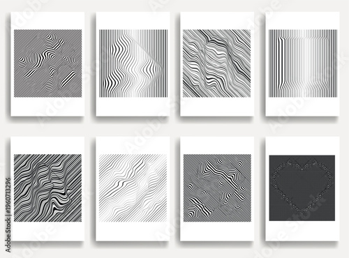 Geometric vector posters set with lines- modern geometric circles, semicircles , triangles pattern created with thick and bold dynamic lines for design. Shapes for posters and branding.
