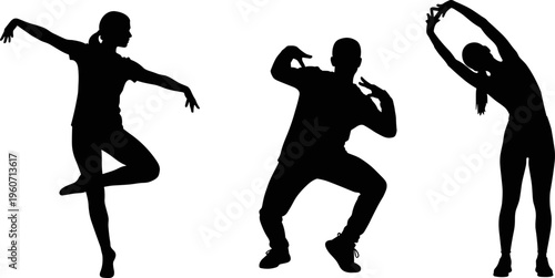 Silhouette of dancers performing modern dance poses isolated on white background artistic movement expression choreography concept illustration people
