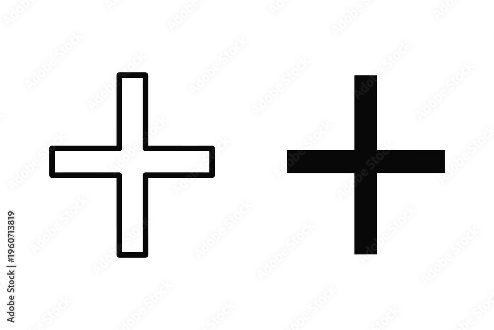 Obraz premium Plus Sign Icons: Outline and Solid Fill, Vector Graphics for Addition and Positive Concepts