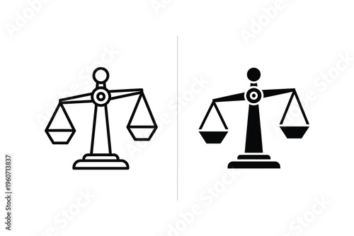 Scales of Justice Icon Set: Balance and Fairness Outline and Solid