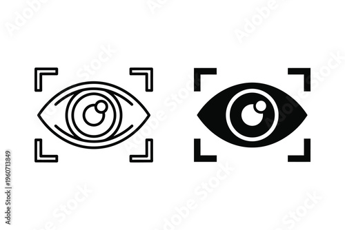 Eye Scan Icon Set: Biometric Security Outline and Solid
