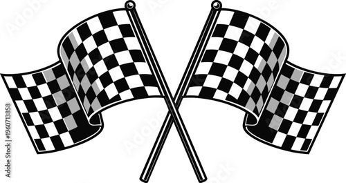 Checkered racing flags silhouette vector illustration, motorsport artwork, finish line design icons, auto racing graphics showcase