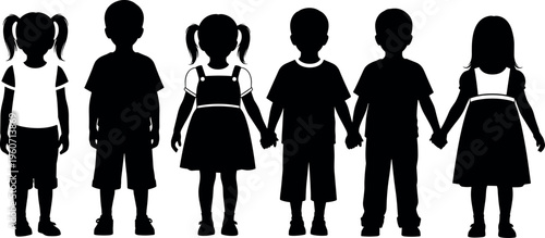 Children silhouette icon vector illustration with decorative design, elegant friendship artwork, creative unity composition, ornamental background pattern