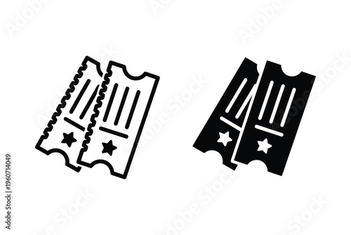 Pair of Tickets Icon in Line Art and Silhouette Styles