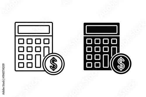 Calculator and dollar coin icon, finance, accounting, and budgeting symbol