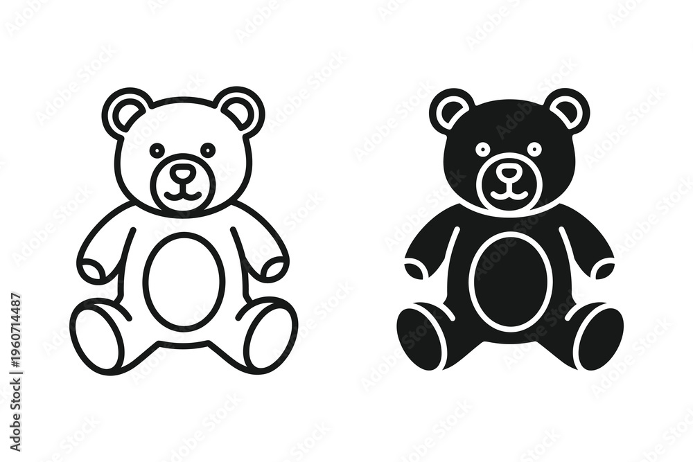 Obraz premium Cute Teddy Bear Vector Icon Set in Outline and Solid Styles