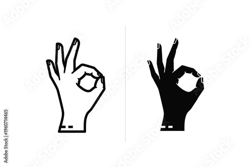 OK Hand Gesture Sign Vector Icon in Line and Glyph Styles