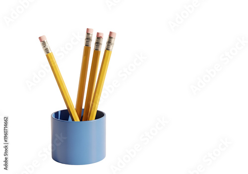 Set of colorful pencils in blue cup isolated on transparent background