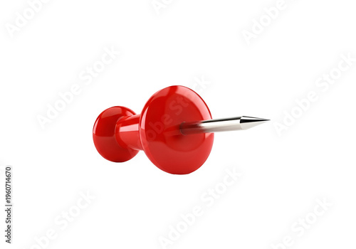 3d red push pin with silver pin isolated on transparent background