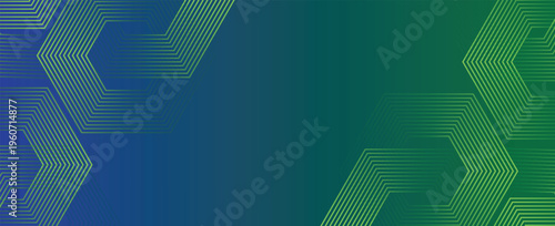 Green and blue gradient background with hexagon geometric lines pattern. Abstract shiny hexagon lines. Futuristic technology concept. vector
