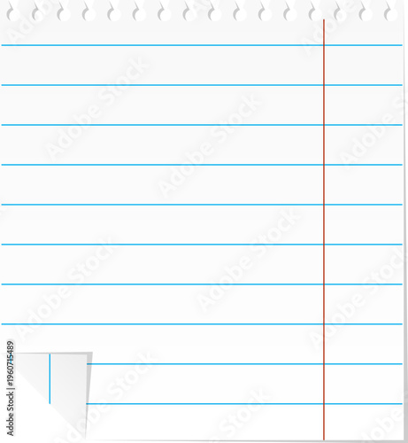 A blank sheet of lined notebook paper with a folded corner