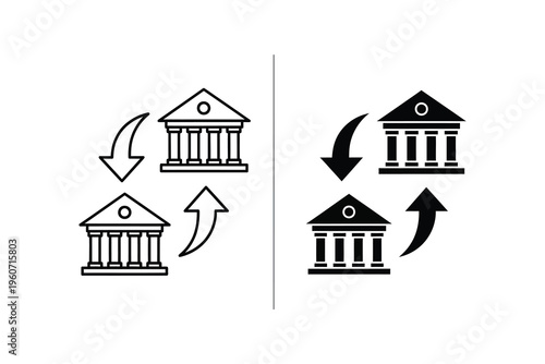 Financial Transaction Icons: Bank to Bank Transfer & Exchange Symbol Set