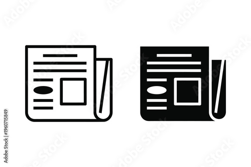 Minimalist Newspaper Icon Set: Outline & Solid News Media Symbol for Information & Reading