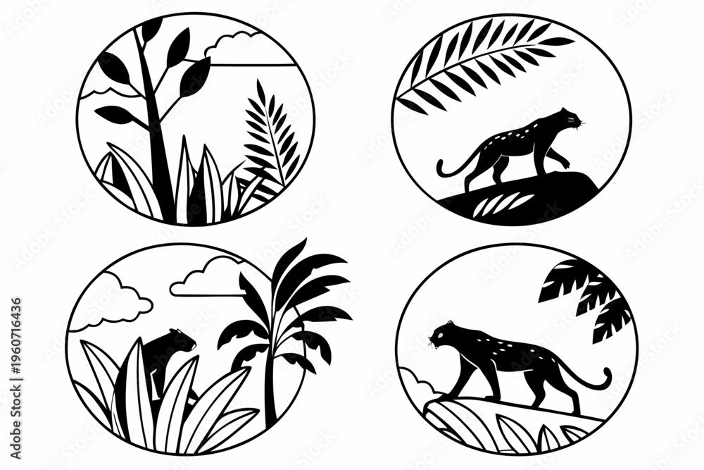Fototapeta premium jaguar-in-jungle---icons-set---4-minimalist-icons-