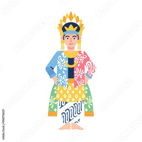 Indonesian Dancer in Traditional Costume, Colorful Attire and Headdress, Cultural Performance Art