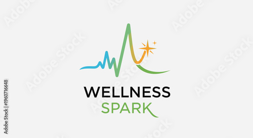 Abstract wellness spark logo with colorful heart rate line design, symbolizing health, energy, vitality, and well-being