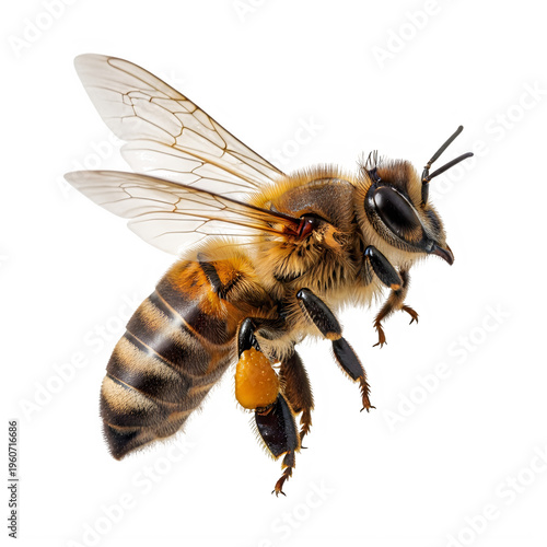 A bee with its wings spread out isolated on transparent background
