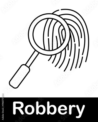 Fingerprint with magnifying glass line icon representing investigation, forensic evidence and crime analysis concept