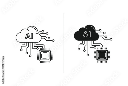 Artificial Intelligence Cloud Computing and Microprocessor AI Icon