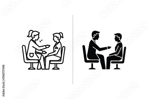 Medical Consultation and Job Interview Icons Set in Outline and Solid Styles
