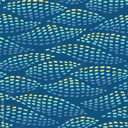 Hand drawn wave made of dashes. Gradient marine pattern.