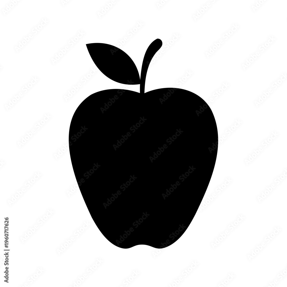 Fototapeta premium simple black silhouette of an apple with a leaf on white background