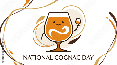 Vibrant cartoon brandy glass character celebrating with joyful spirit, perfect for beverage-themed promotions, special events, and festive drink designs