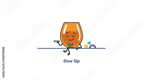 Charming vector illustration of a relaxed orange drink character enjoying a slow sip, symbolizing leisure and taking a moment to unwind