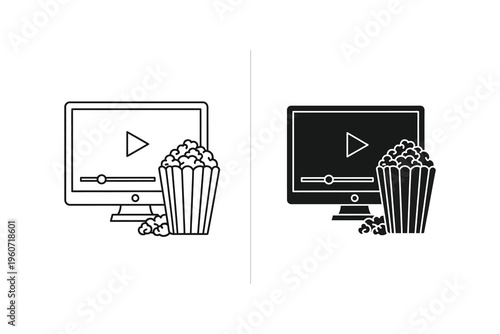 Movie Streaming on Monitor with Popcorn - Home Entertainment Icon