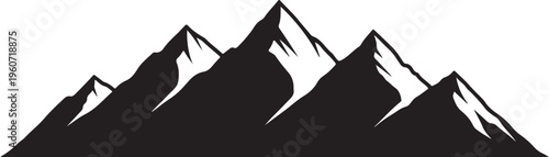 Black mountain range silhouette, vector mountains, landscape icon, graphic design element