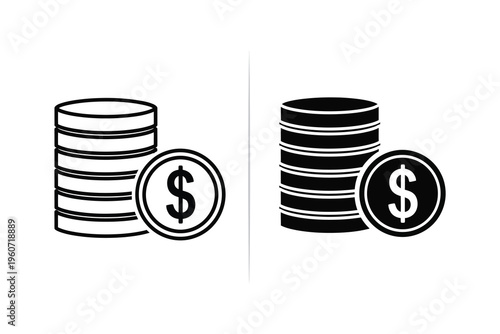 Stack of Dollar Coins Icon Set for Finance Investment and Savings