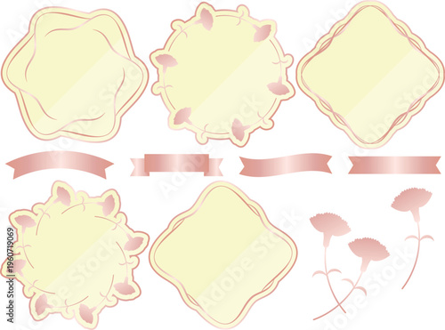 高級感のあるカーネーションのフレームと装飾セット　クリーム＆ピンクゴールド