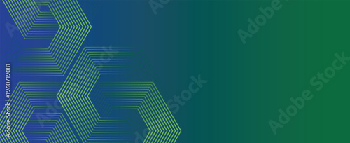 Green and blue gradient background with hexagon geometric lines pattern. Abstract shiny hexagon lines. Futuristic technology concept