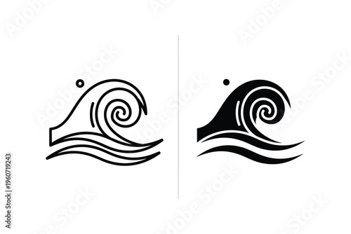 Stylized Ocean Wave Icon - Abstract Black and White Water Graphic Design