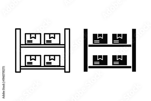 Warehouse Inventory Shelves with Boxes Icon - Storage and Logistics Glyph