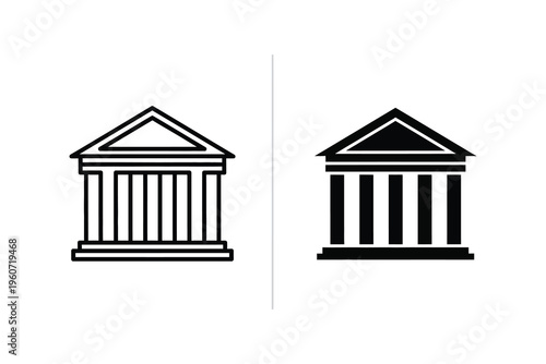 Classic Bank Building Icon - Financial Institution Line and Glyph Vector