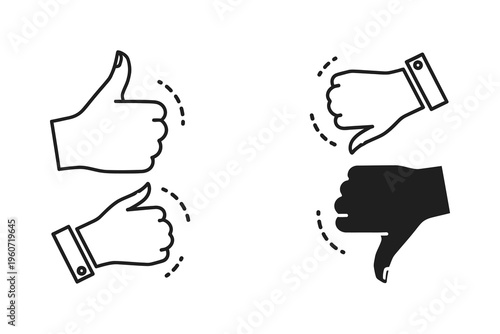 Thumbs Up and Thumbs Down Icons - Black and White Feedback & Rating Symbols