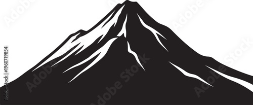 Mountain, Snowy Peak, Black Icon, Vector Graphic