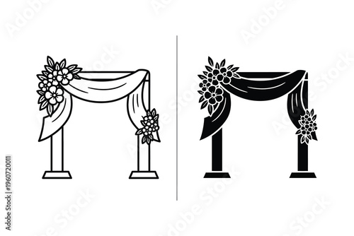 Decorative Wedding Arch Icon Set - Floral Ceremony Gate Vector Design