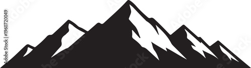 Mountain range silhouette, snow-capped peaks, black mountain icons, landscape vector graphics