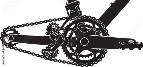 Bicycle Chain and Gear Mechanism Close-up Illustration