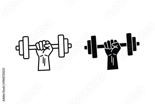 Strong Hand Holding Dumbbell Icon Set for Fitness and Weightlifting Gym Branding