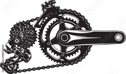 Bicycle Chain and Gear Mechanism Close-up Illustration