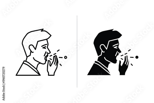 Man Coughing or Sneezing into Hand Icon for Illness Prevention